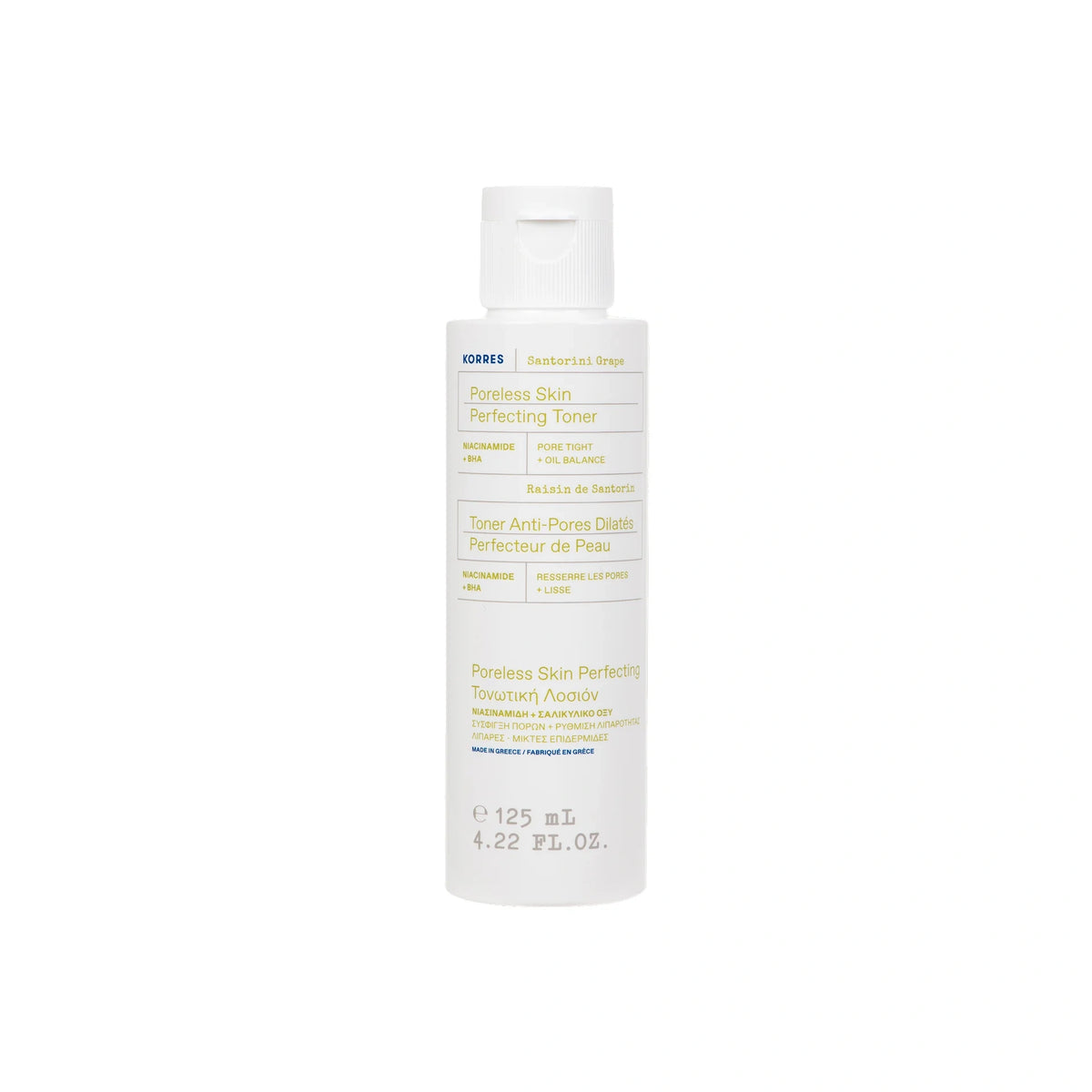 Korres Santorini Grape Poreless Skin Perfecting Toner 125ml bottle.
