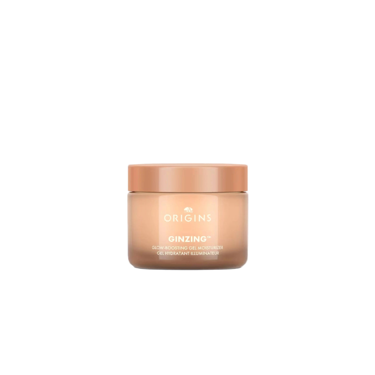 Origins GinZing Glow-Boosting Moisturizer jar, lightweight gel cream for radiant and hydrated skin, available in Bronze and Pearl shades.