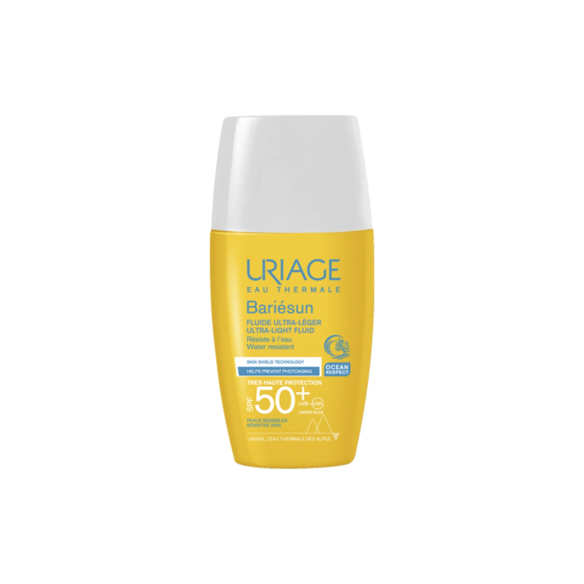 Uriage Bariésun Ultra-Light Fluid SPF50+ – high sun protection for sensitive skin.